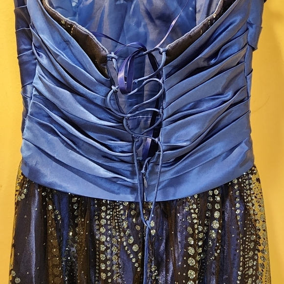 Hailey Logan Adrianna Papell navy blue sparkle long evening dress strapless 9/10 - Picture 11 of 16